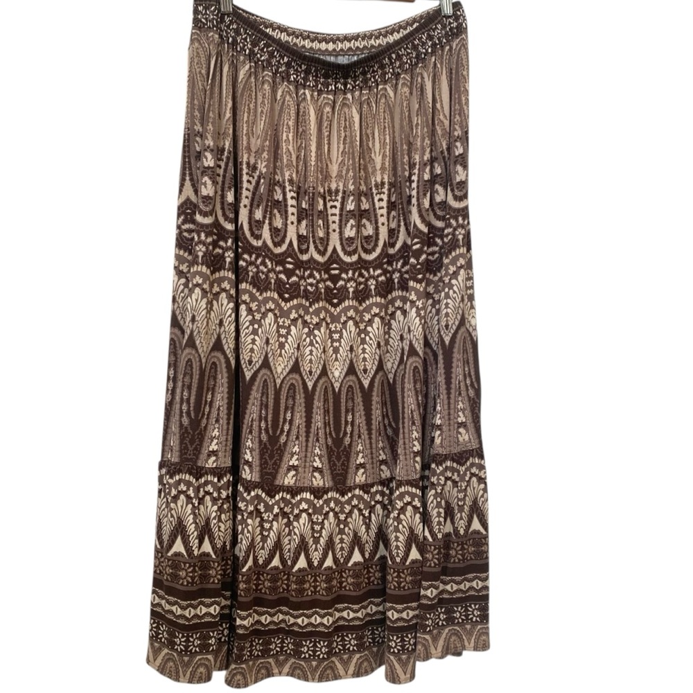 Flowy Brown Print Maxi Skirt Soft Knit size L
